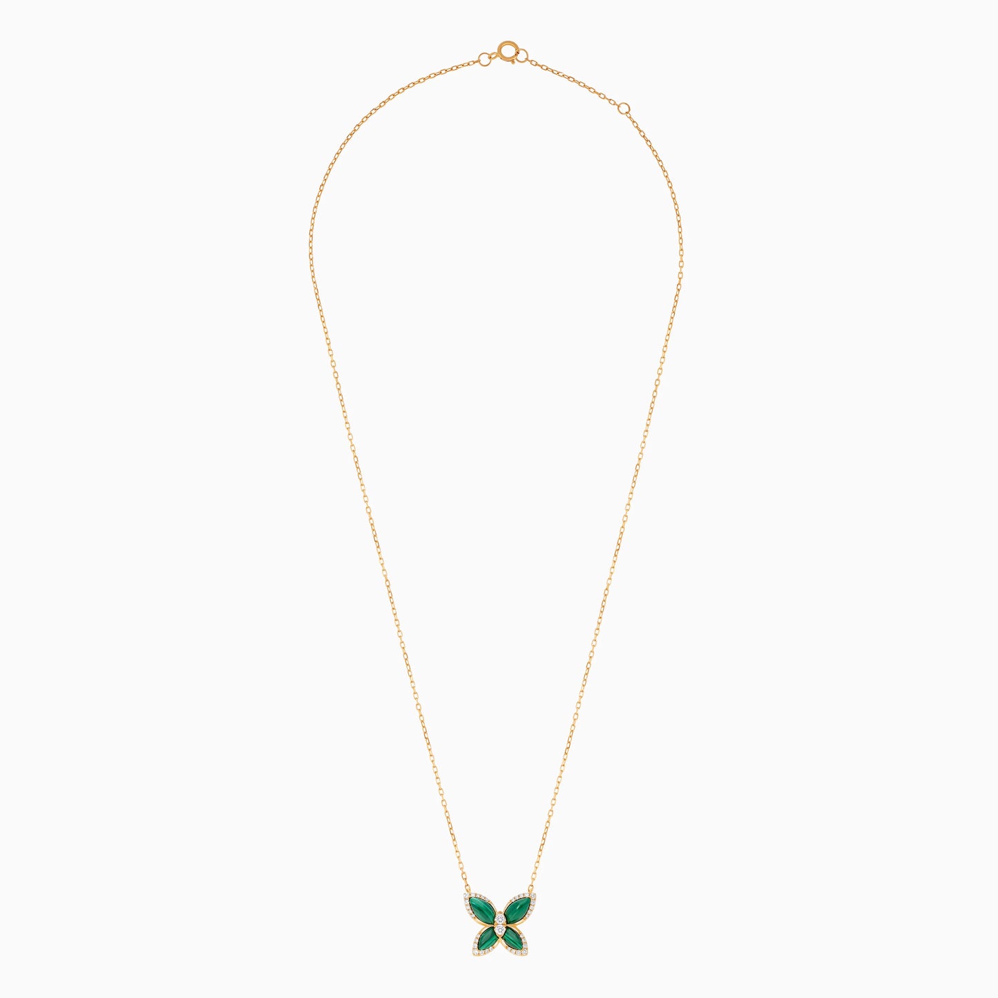 18K Yellow Gold Butterfly Necklace with Malachite and Natural Diamonds – Mosaic Collection