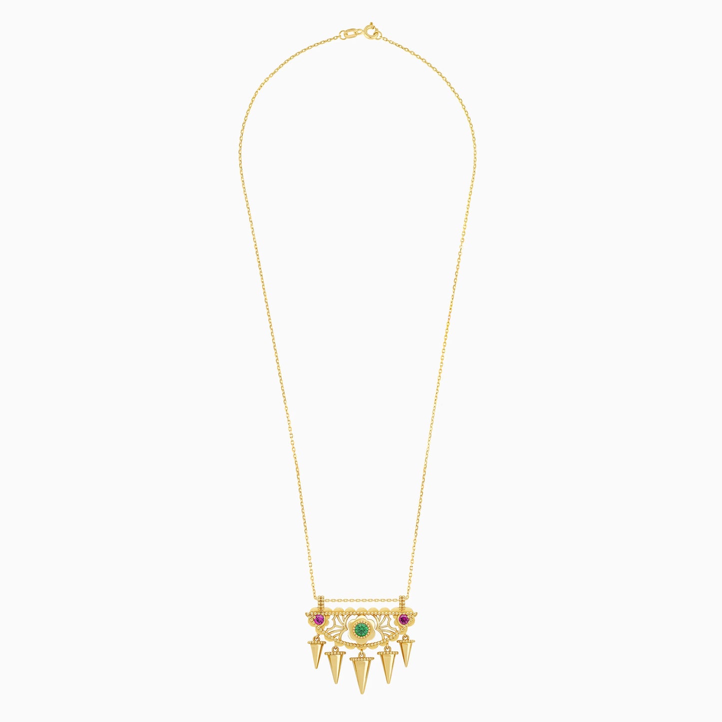 Traditional 18K Yellow Gold Necklace with Artificial Stones - Shnaf Collection