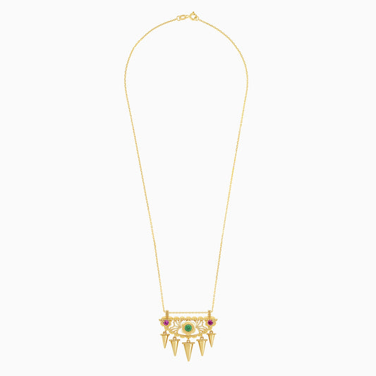 Traditional 18K Yellow Gold Necklace with Artificial Stones - Shnaf Collection