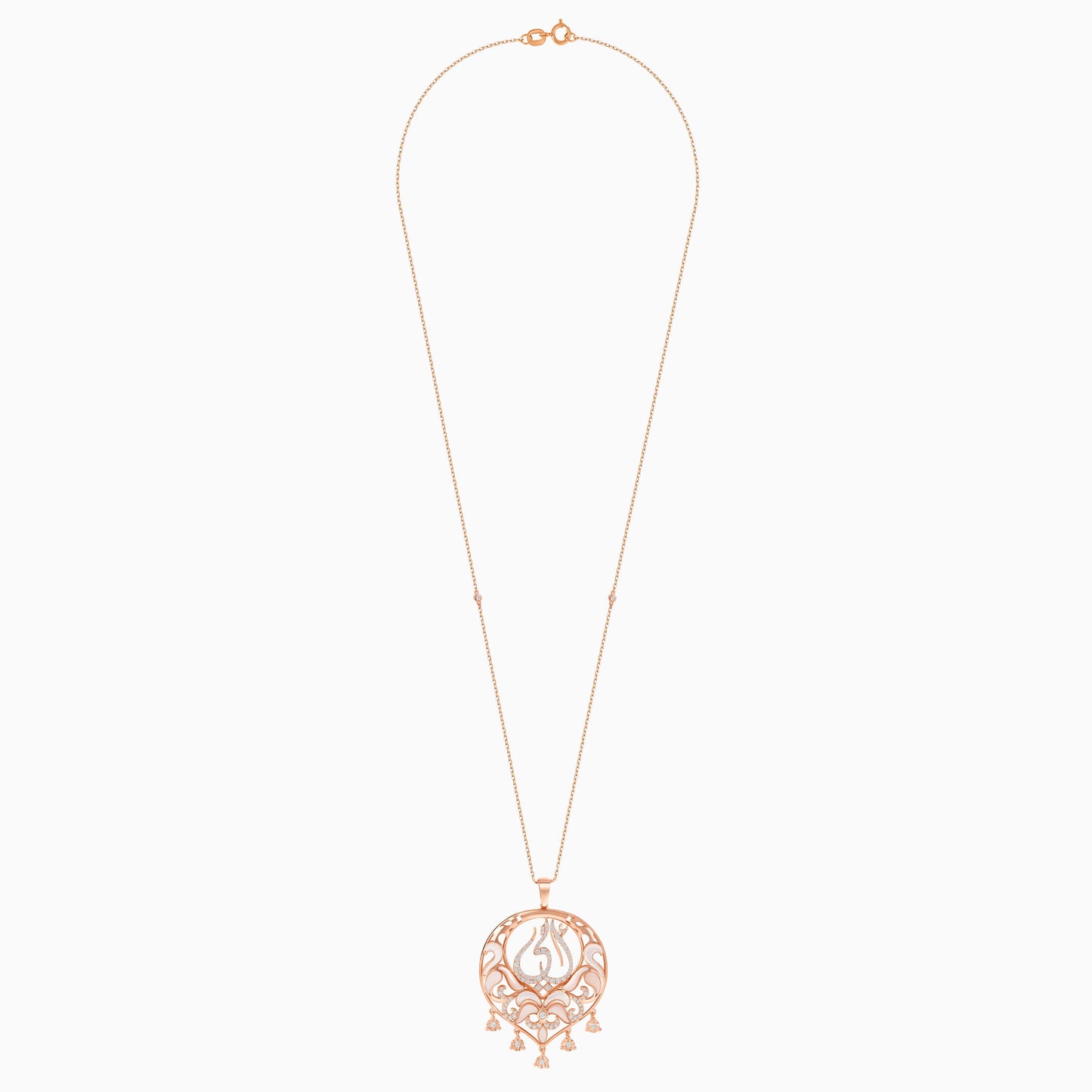 18K Rose Gold Mother Necklace with Mother of Pearl and Natural Diamonds