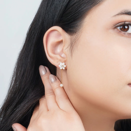 Earrings 18K Gold with Mother of Pearls & Dangling Pearls