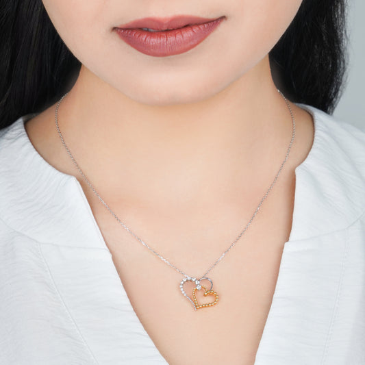 18K Yellow and White Gold Necklace with Interlocking Hearts Studded with Natural Diamonds – Dunyati Collection