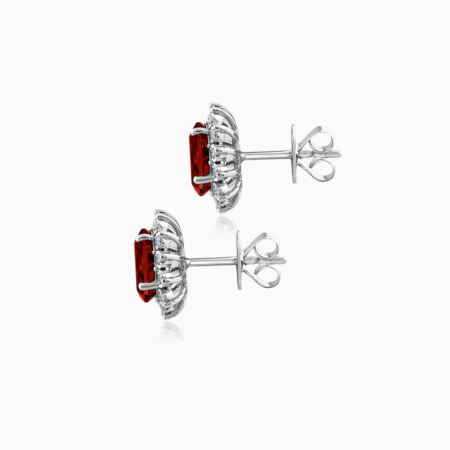 18k White gold Red Garnet Earrings Decorated With Natural Diamond Stones | Diana Collection