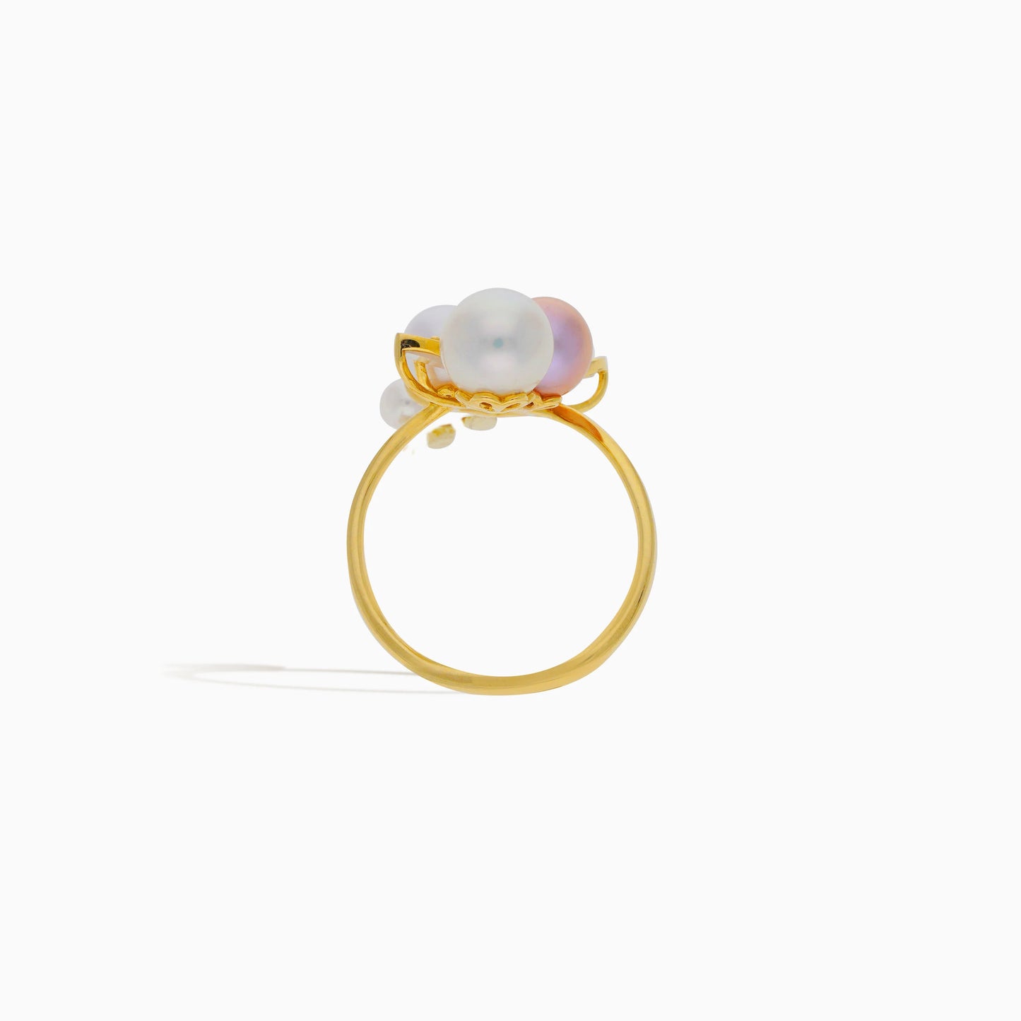 18K Yellow Gold Ring with Diamonds & Pearls – Danah Collection