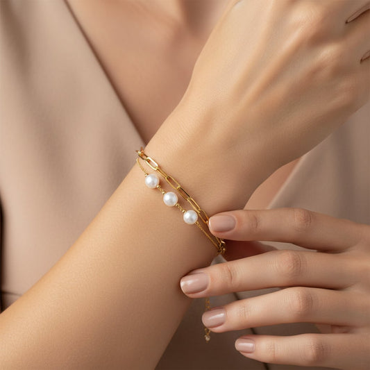 18k yellow gold 2-layer bracelet decorated with pearls | Danah Collection
