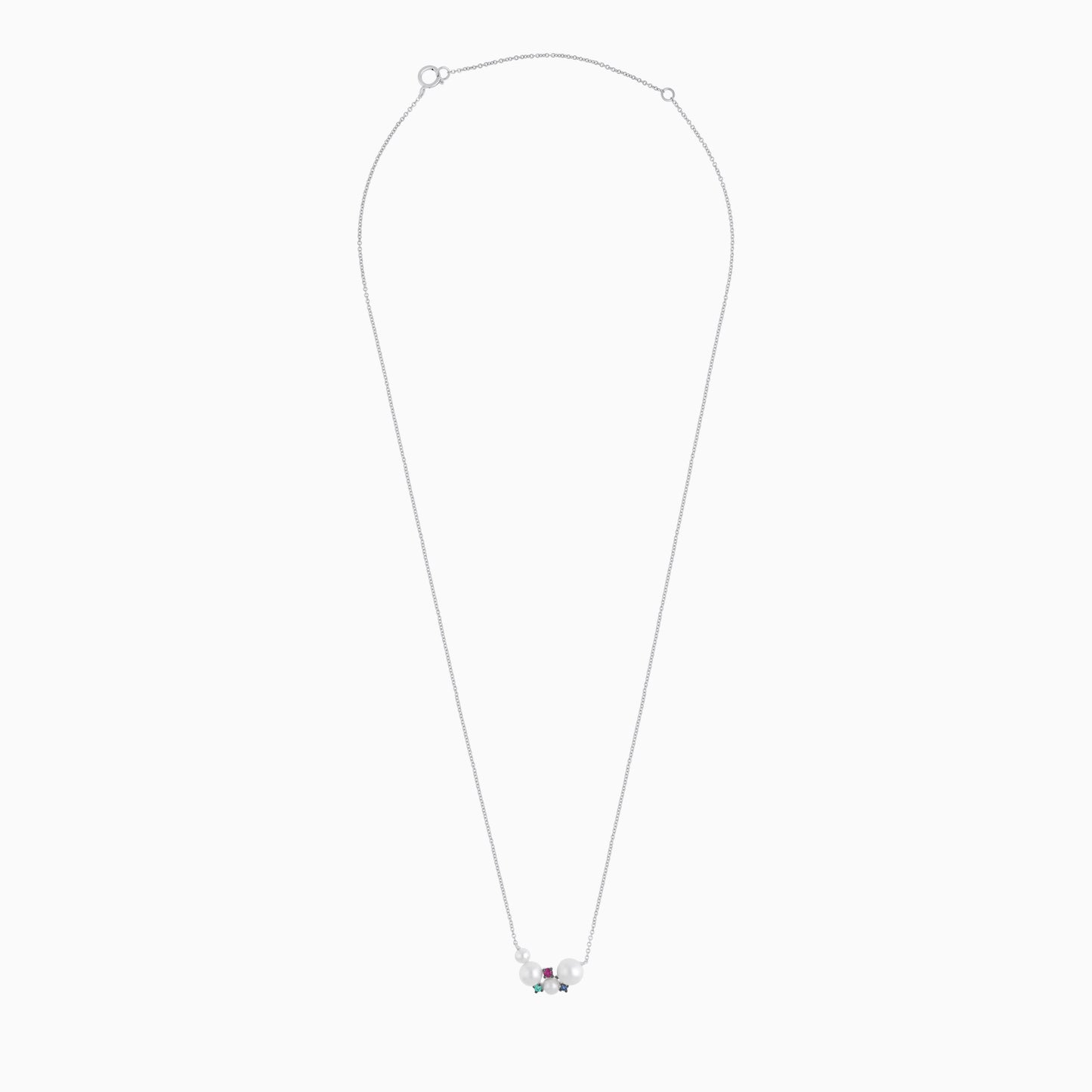 18k White Gold Pearl, Natural Diamond & Multi-Gemstone Cluster Necklace - Danah Diamond Collection