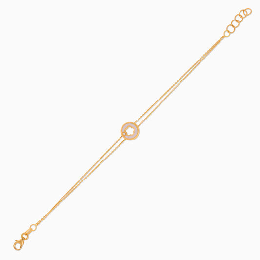 18K YELLOW GOLD BRACELET DECORATED BY NATURAL DIAMOND STONES AND PINK ENAMEL FOR KIDS