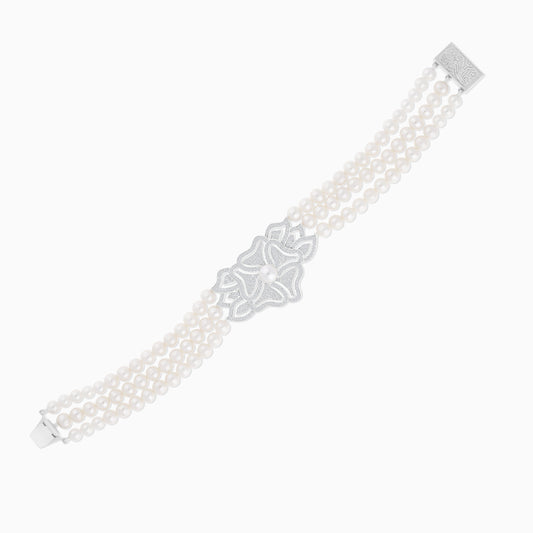 18K White Gold Bracelet with a pearl and natural diamond | Danah Collection