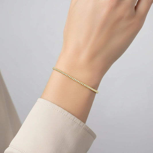 18k yellow gold decorated with full eternity natural diamond stones 1.0-carat classic setting tennis bracelet