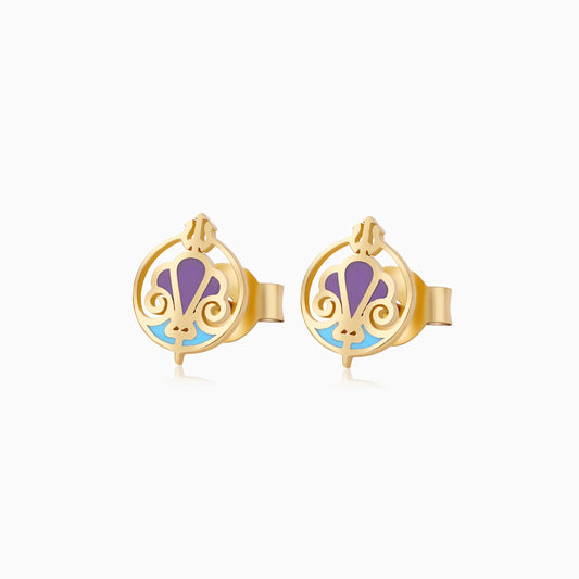 18k Yellow Gold Disney Princess Ariel Logo Earrings with Enamel | Disney Collection