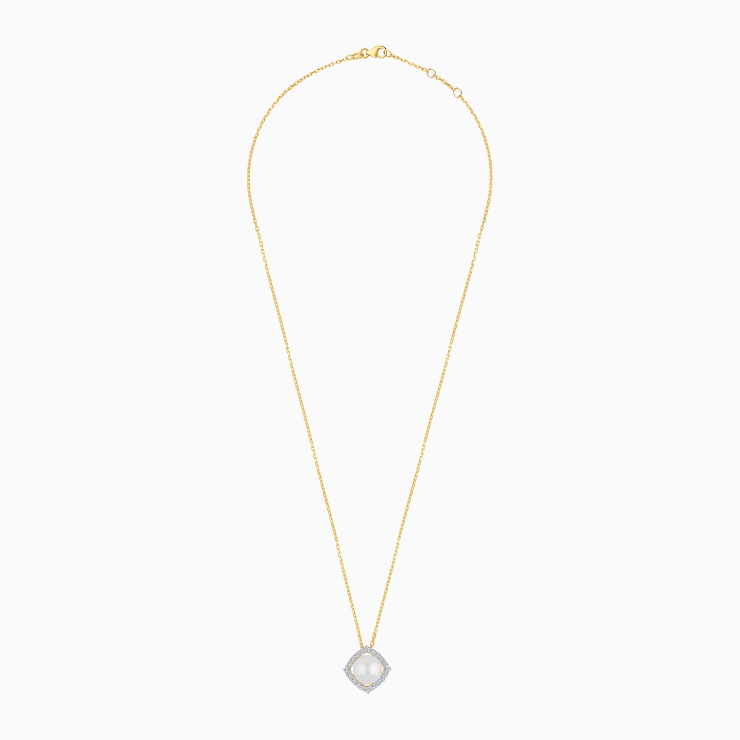 18K Yellow Gold Cultured Pearl Surrounded by Natural Diamond Necklace
