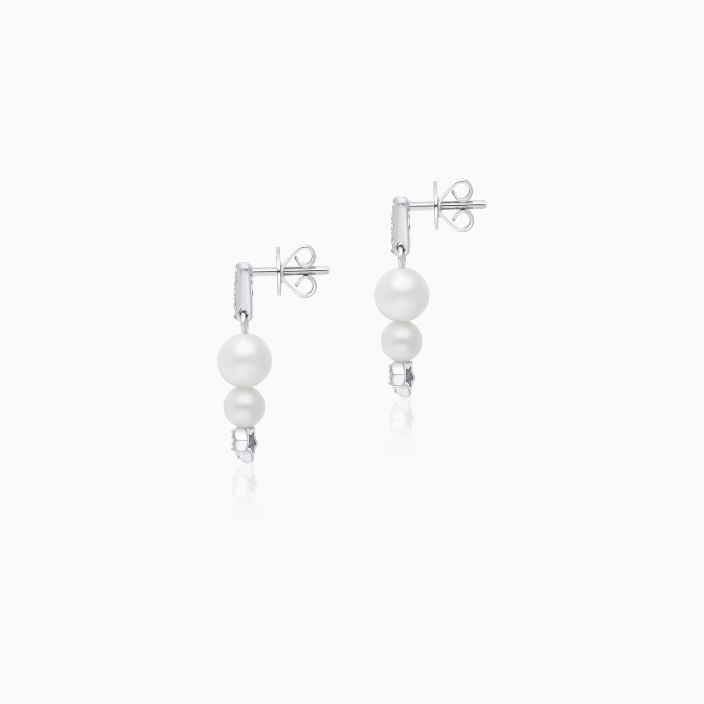 أقراط من الذهب الوردي عيار 18 قيراطًا مرصعة بالألماس الطبيعي مع لآلئ متدلية | مجموعة دانا