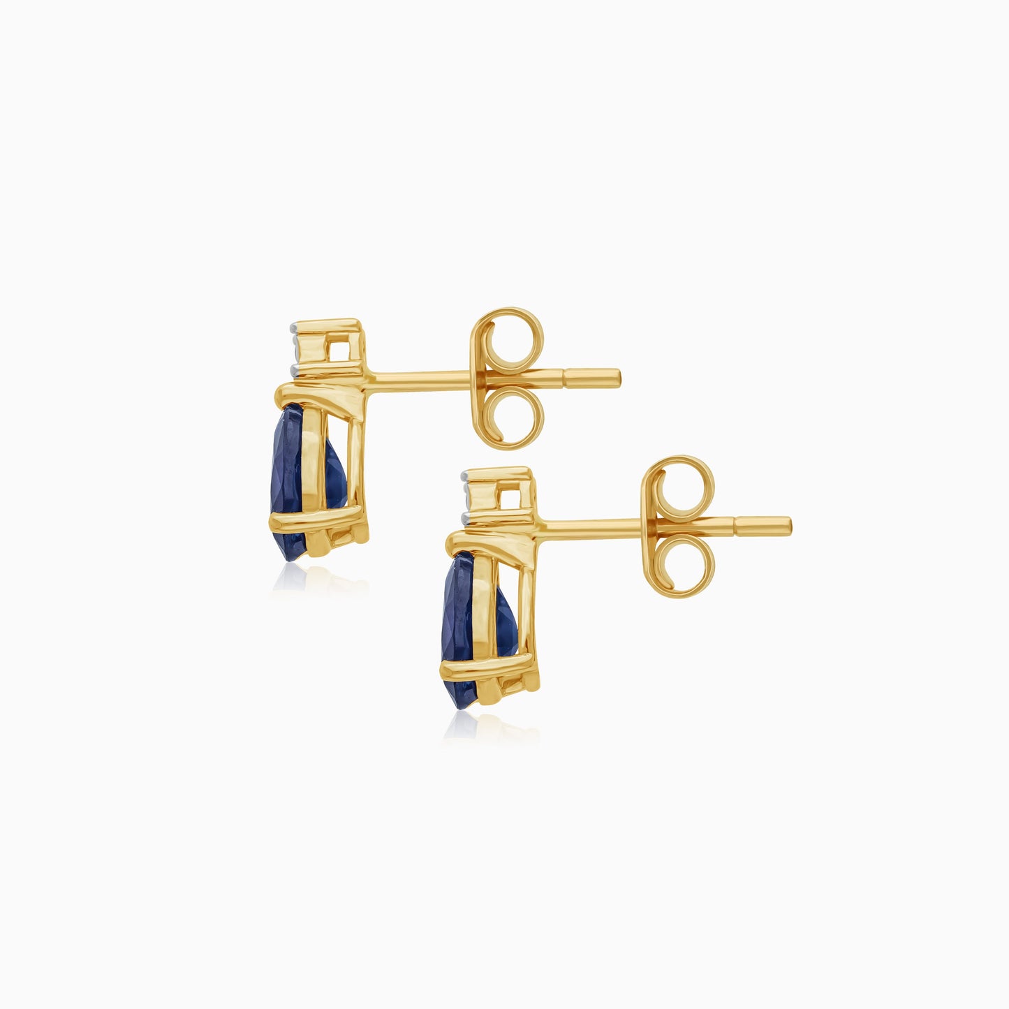 18k Yellow gold drop shape sapphire and natural diamond earrings | colour classic collection