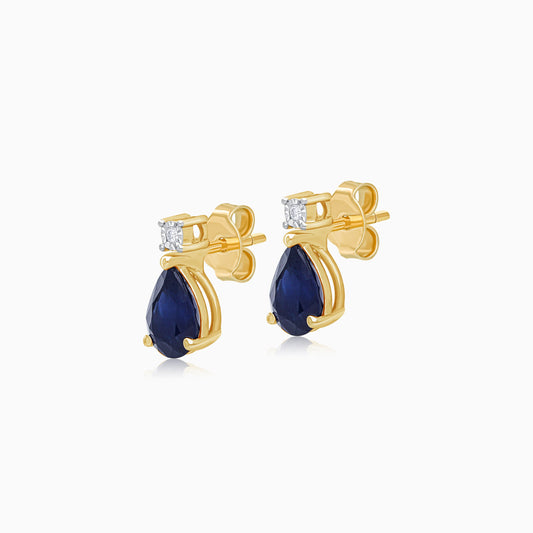 18k Yellow gold drop shape sapphire and natural diamond earrings | colour classic collection