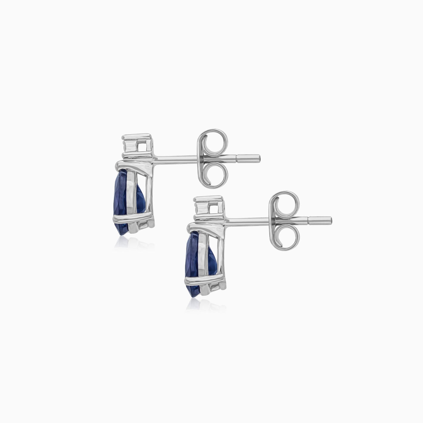 Drop shape sapphire and round brilliant cut natural diamond earrings in 18k white gold | colour classic collection
