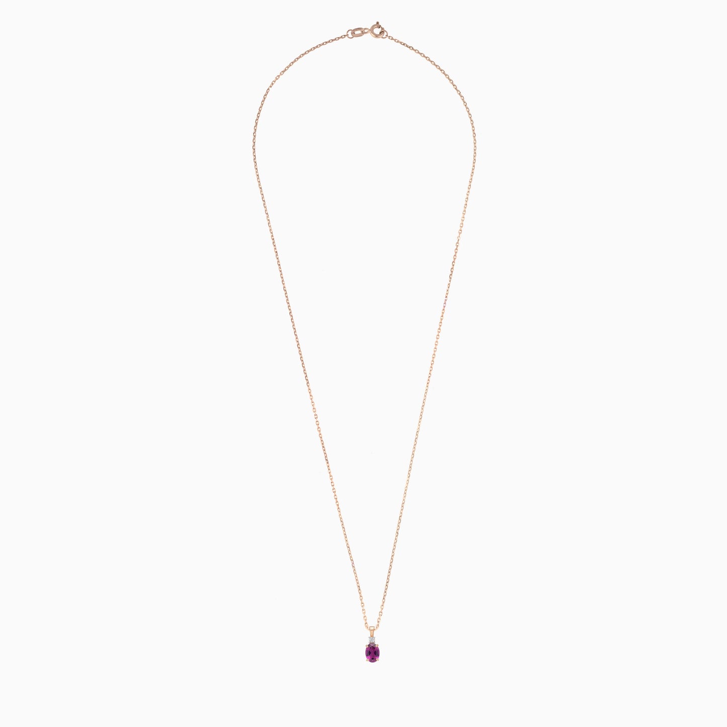 Bright Rhodolite Garnet & Natural Diamond Necklace in 18k Rose Gold – Colour Classic Collection