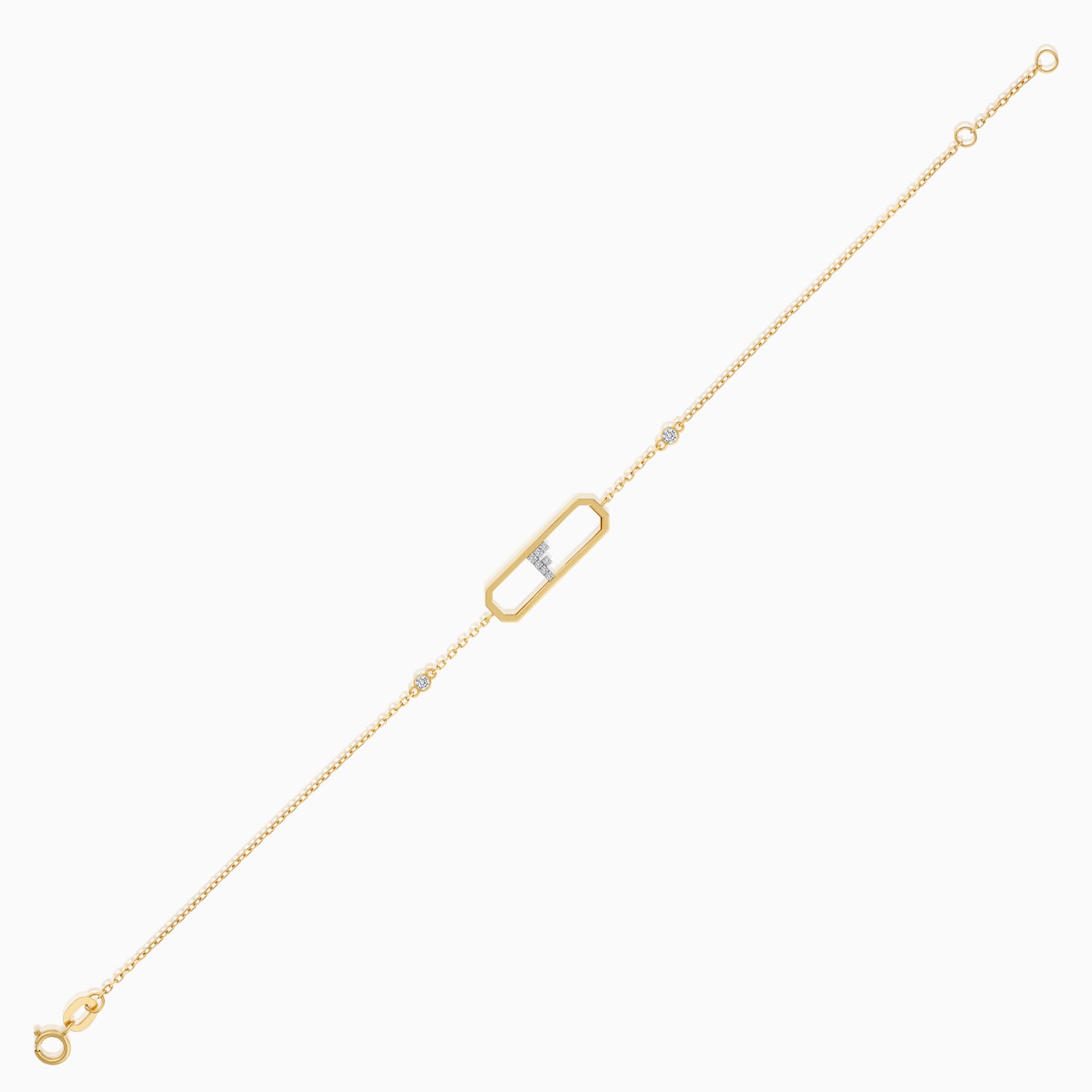 سوار من الذهب الأصفر عيار 18 قيراطًا مرصع بالألماس الطبيعي بحرف "F"