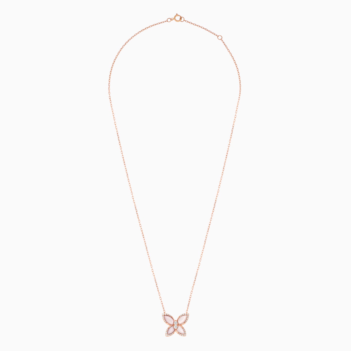 18K Rose Gold Butterfly Necklace with Mother of Pearl and Natural Diamonds – Mosaic Collection