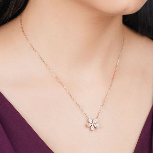 18K Rose Gold Flower Necklace with Natural Diamonds – Mosaic Collection
