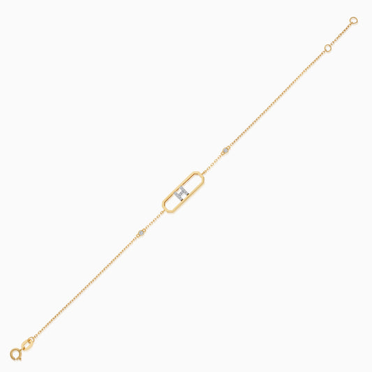 18k yellow gold natural diamond initial “H” bracelet