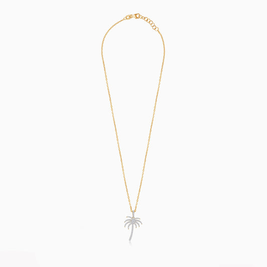 سلسلة من الذهب الأصفر عيار 18 قيراطًا مع قلادة على شكل شجرة نخيل "20 مم" مزينة بألماس طبيعي | مجموعة النخلة