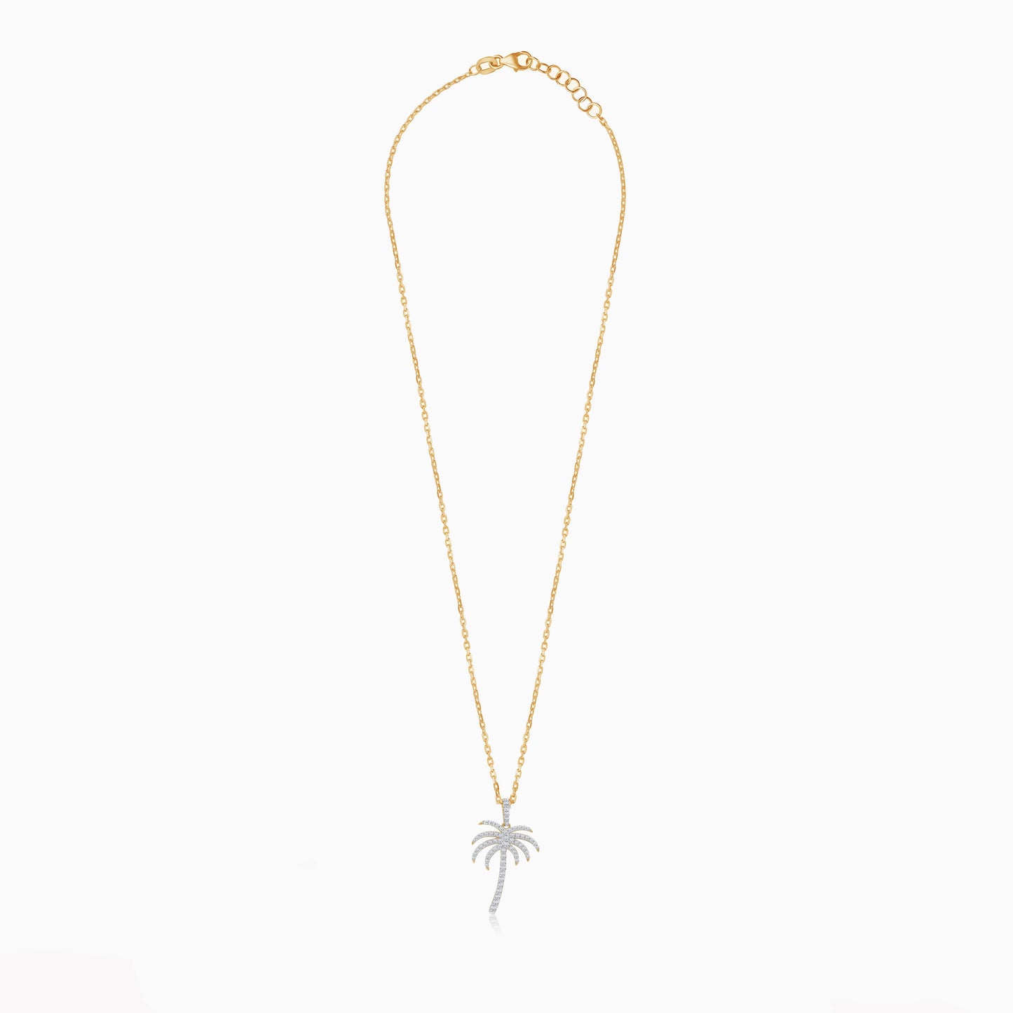 18K Yellow Gold Chain with Palm Tree-Shaped Pendant (20mm) Decorated with Natural Diamond | Al Nakhla Collection
