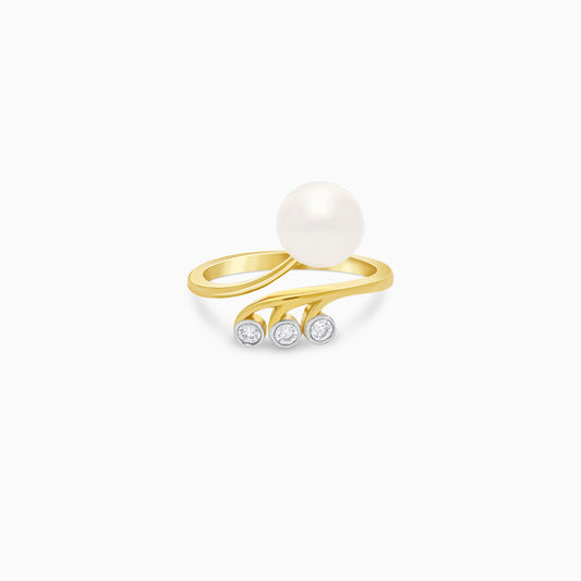 18k yellow gold open ring with zircon stones and a single pearl | Danah collection