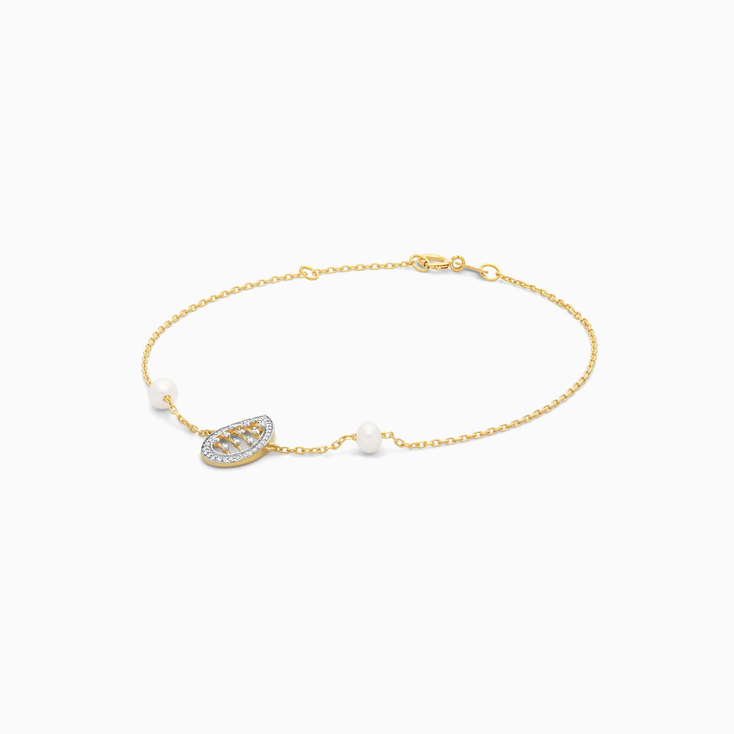 18k yellow gold teardrop-shaped bracelet decorated with natural diamond and pearls | Danah Collection