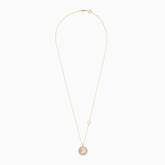 Disney Mickey & Friends – 18K Yellow Gold Mickey Mouse Silhouette Necklace with Natural Diamonds & Mother of Pearl