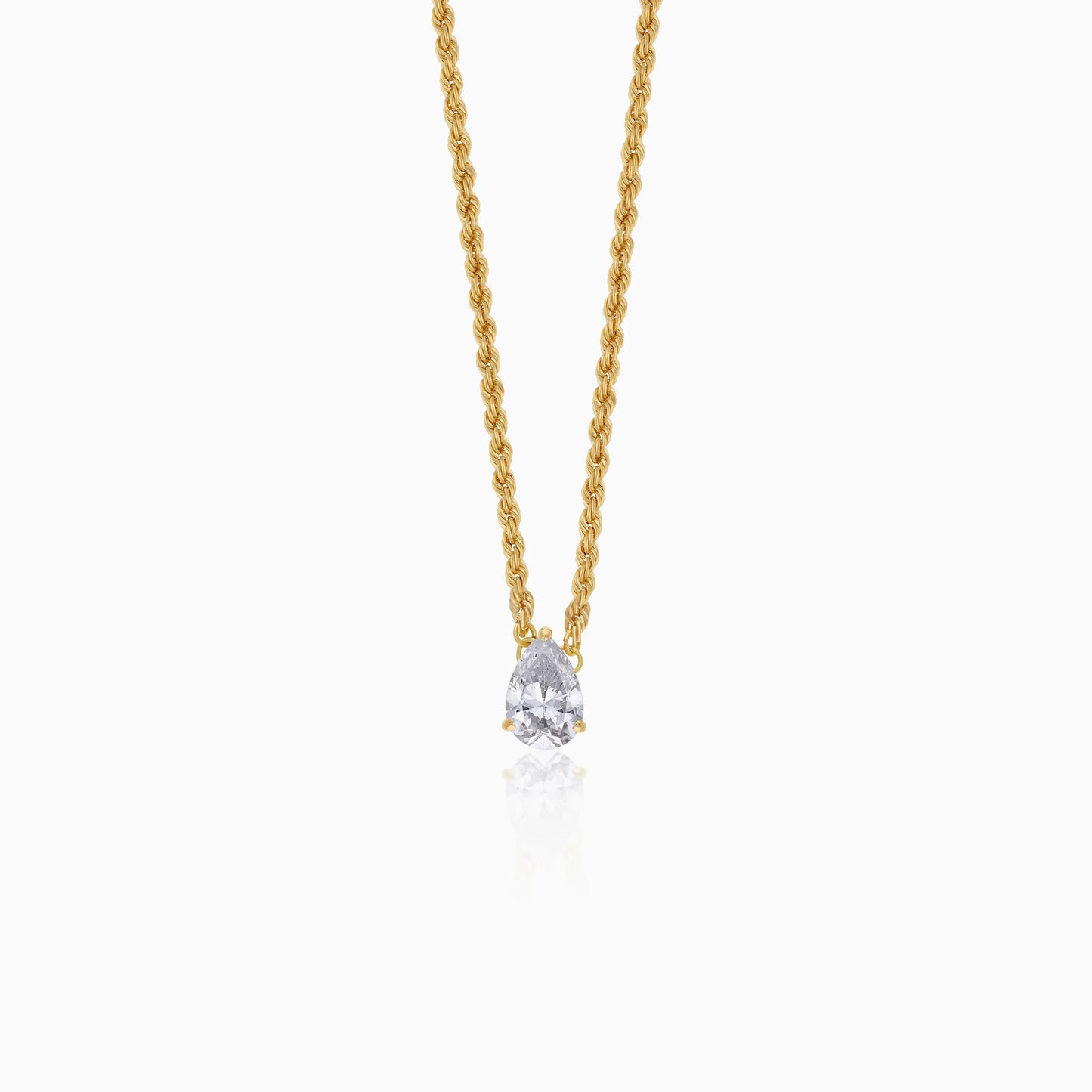 18k Yellow Gold Paperclip & Rope Chain Necklace with Swarovski Zirconia Drop