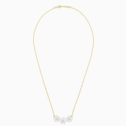 Elegant Worood Collection Necklace in 18k Yellow Gold with MOP Flowers and Zircon Stones