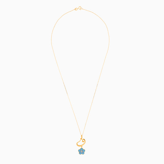 18K Gold Kids Necklace with 'Faa' Letter & Turquoise Flower | Horoufi Kids Collection