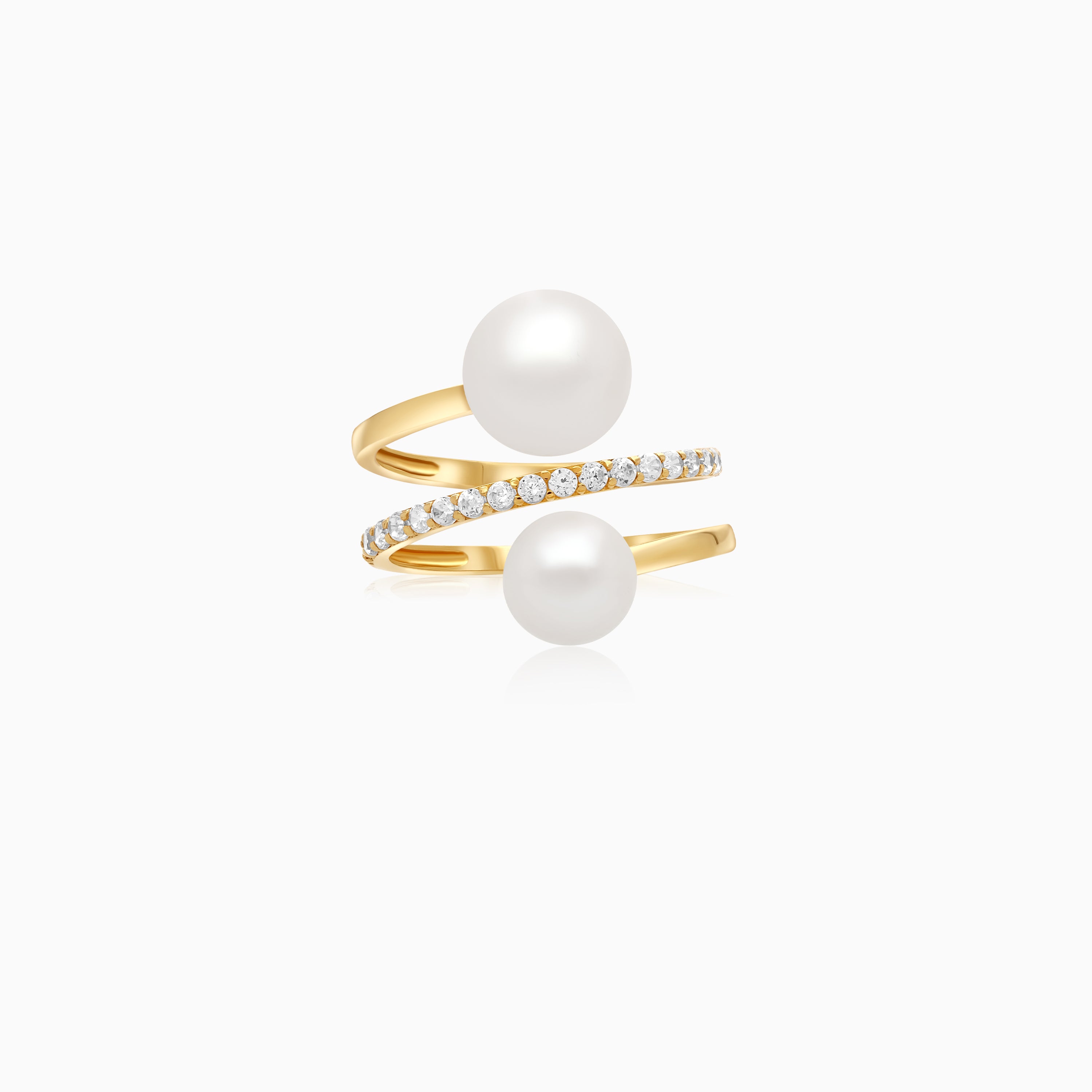 18K Yellow Gold Spiral Pearl Ring with Zircon | Danah Collection