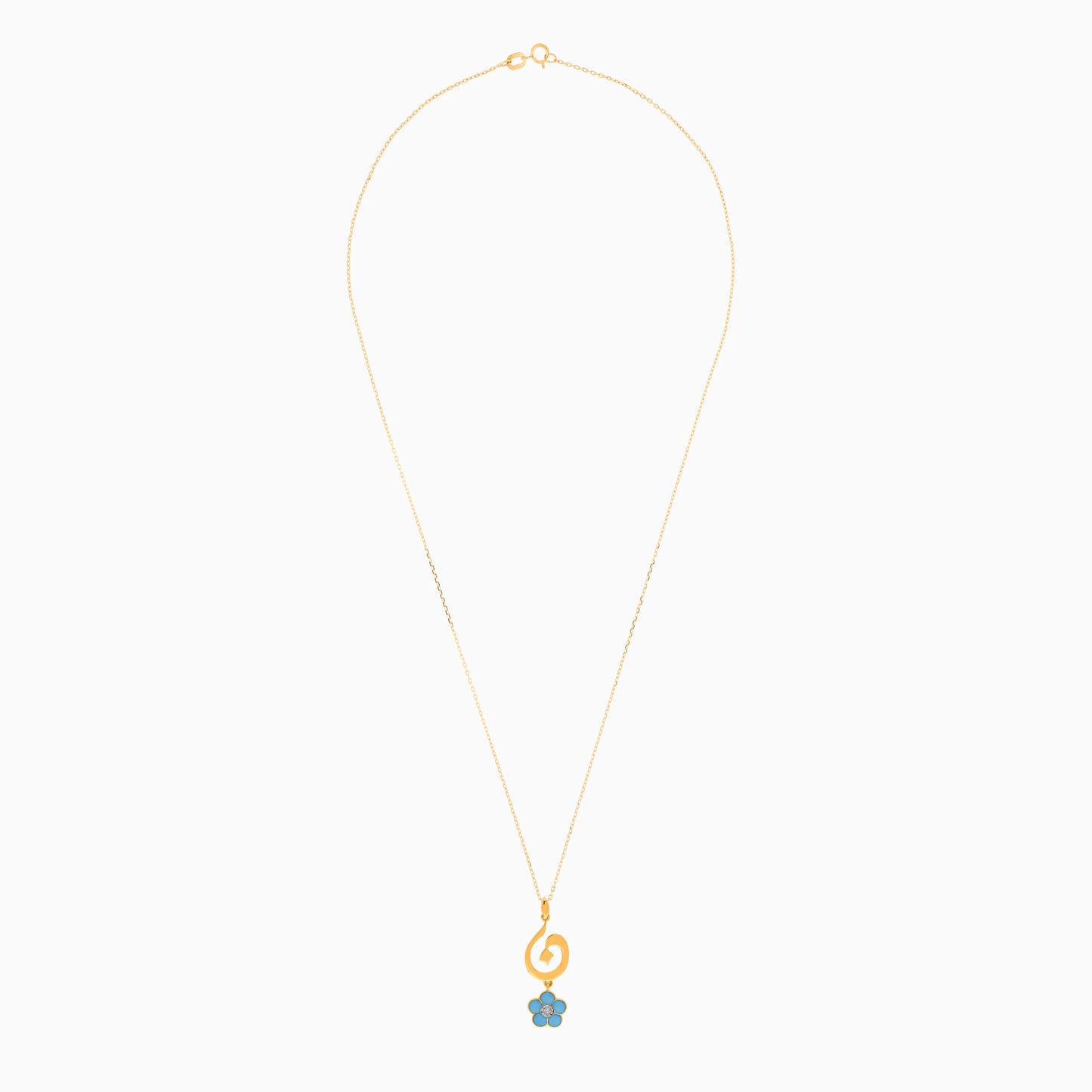 18K Yellow Gold Kids’ Chain with Arabic ‘Noon’ Pendant & Turquoise Enamel Flower | Horoufi Kids Collection