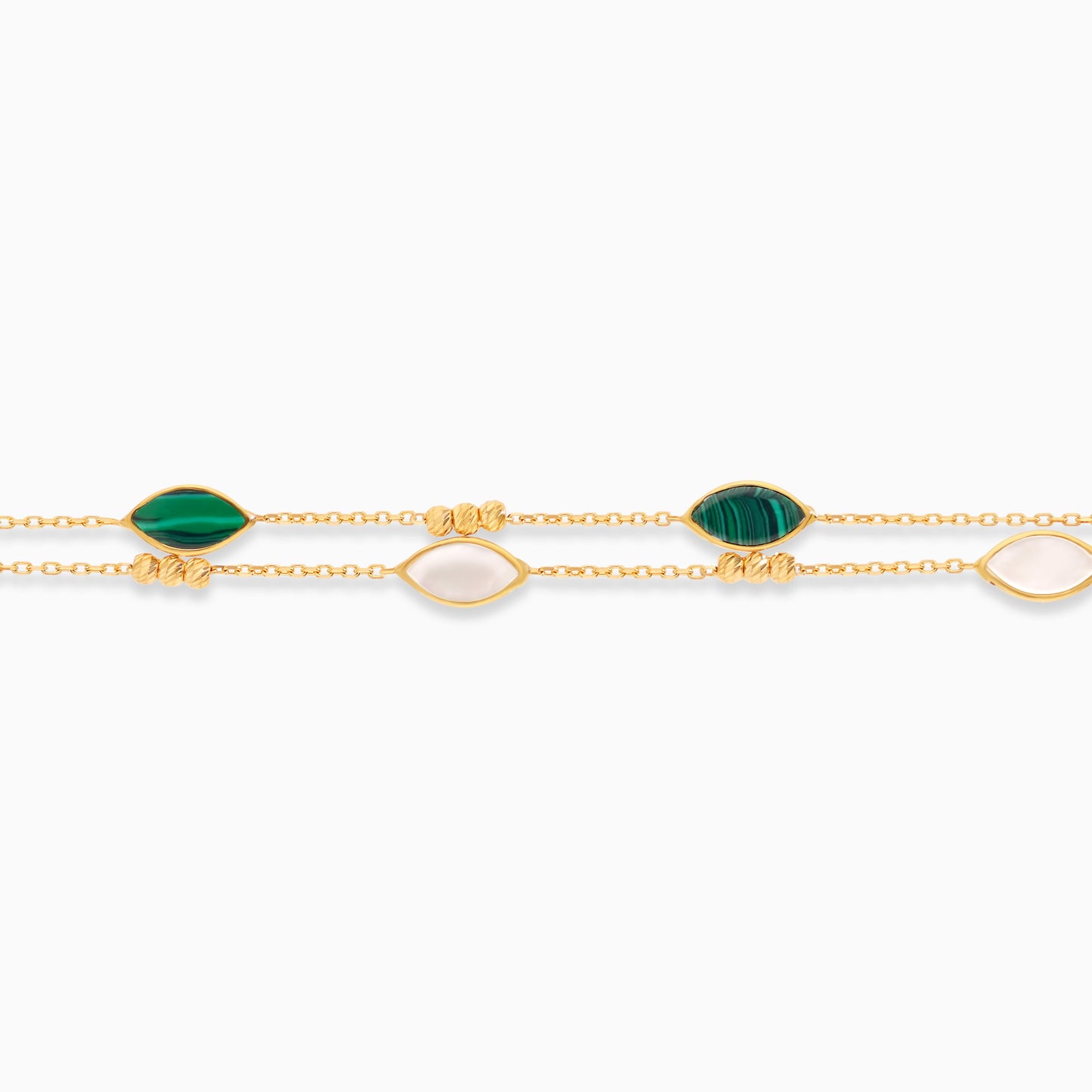 18K Yellow Gold Double-Layer Oval Bracelet with Mother of Pearl and Malachite – Eclat Collection