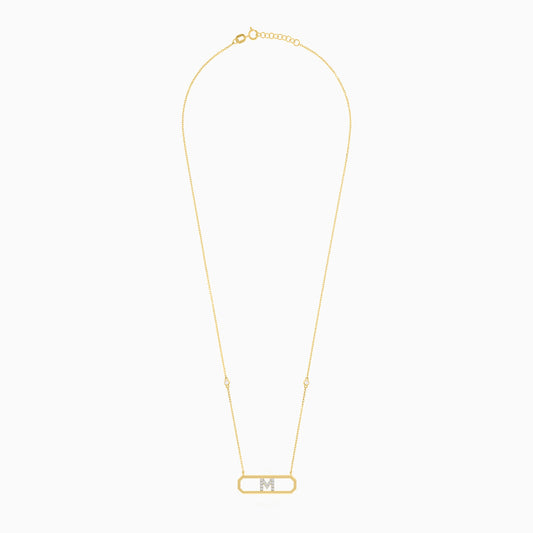 18K YELLOW GOLD NECKLACE LETTER "M" DECORATED WITH NATURAL DIAMOND