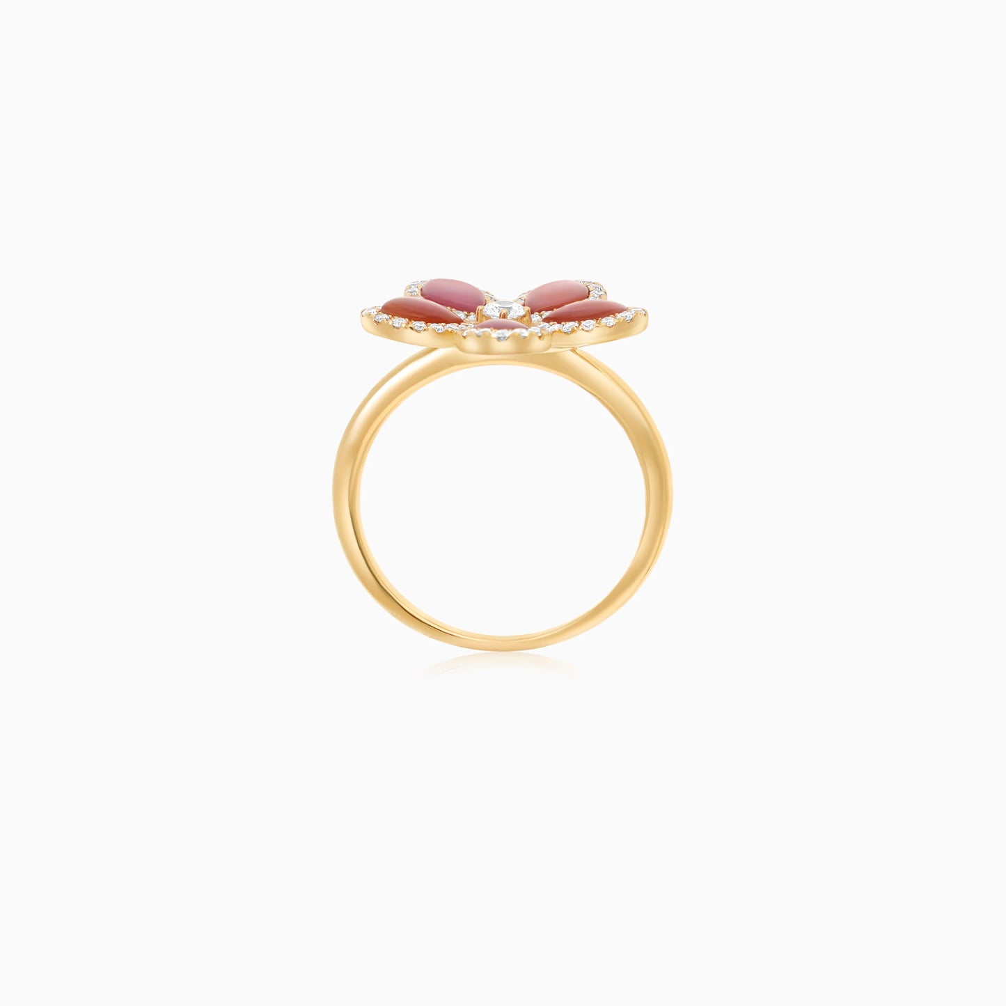 18K Yellow Gold Flower Ring with Natural Diamonds and Pink Mother of Pearl – Mosaic Collection