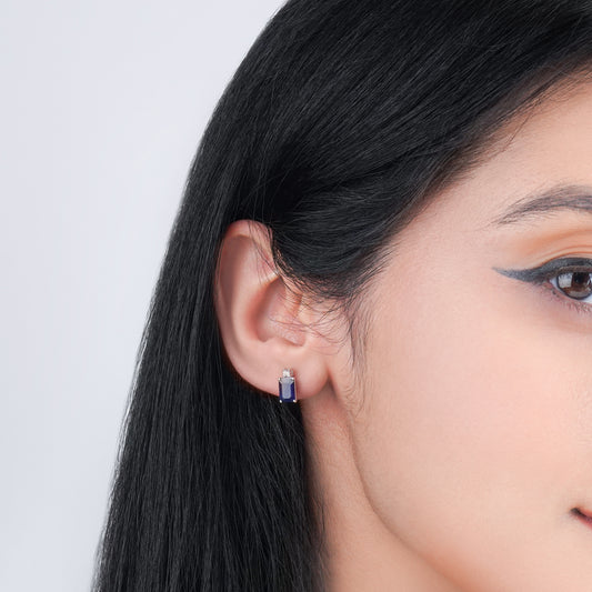 18k white gold blue sapphire stone and natural diamond earrings | colour classic collection