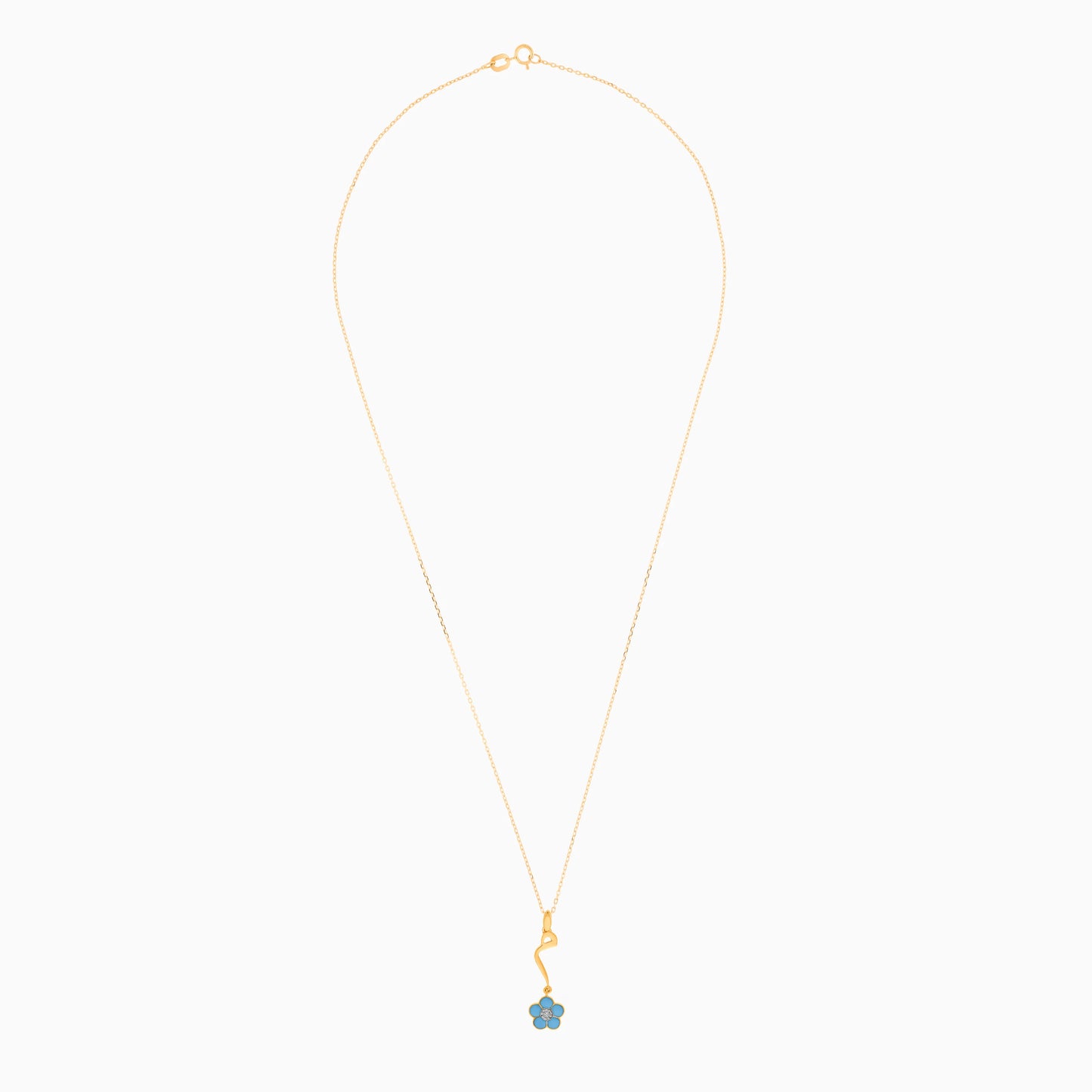 18k Yellow Gold Kids Necklace with Arabic 'Mem' Pendant & Turquoise Enamel Flower – Horoufi Kids Collection