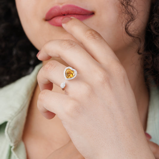 18K White Gold Citrine & Diamond Ring - Rabiya Collection