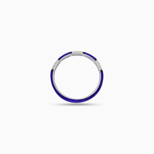 18k White Gold Ring with Diamonds and Blue Ceramic