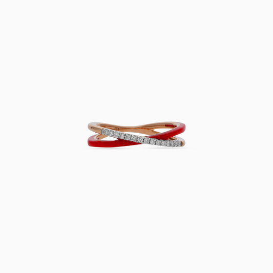 18k Rose Gold Ring with Diamonds and Red Ceramic