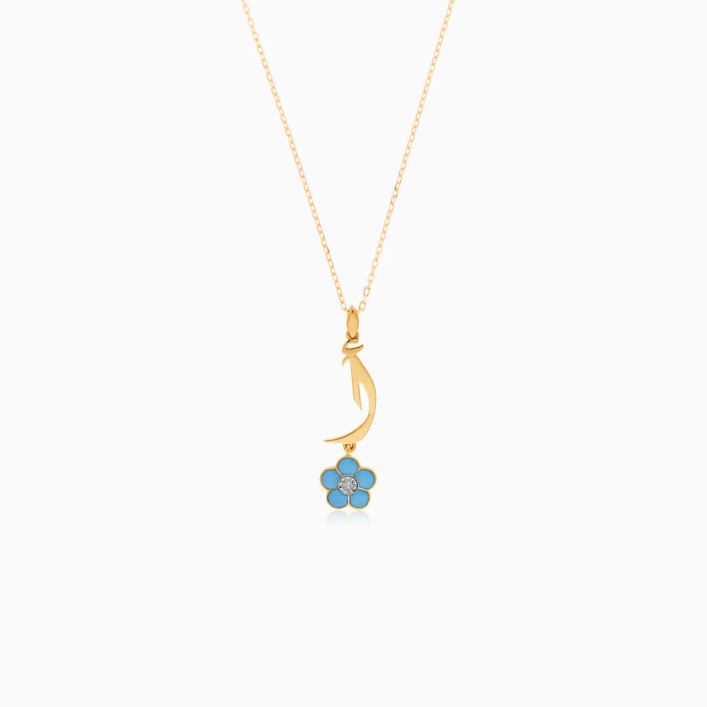 18K Yellow Gold 'Alif' Pendant Necklace for Kids with Turquoise Enamel Flower & Diamond – Horoufi Kids Collection