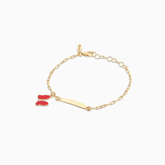 Disney- Mickey & Friends 18k Yellow Gold Mini Mouse Bow I-D kids Bracelet with Natural Diamond & Red Enamel