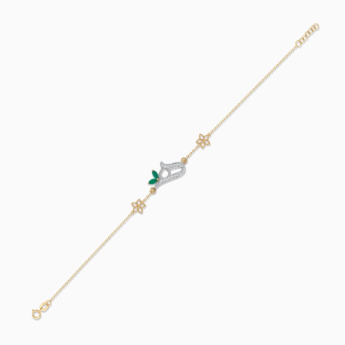 18K Yellow Gold Arabic Letter ‘Haa’ Bracelet with Natural Diamond & Green Agate | Horoufi Diamond Collection
