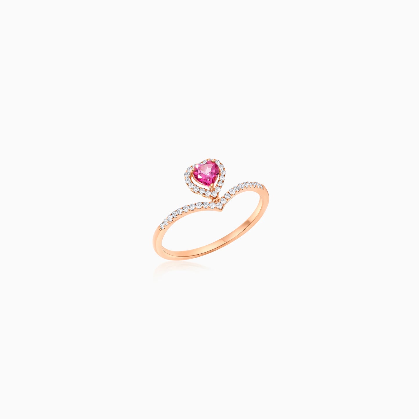18K Rose Gold Ring with Heart-Shaped Pink Topaz and Natural Diamond Surround