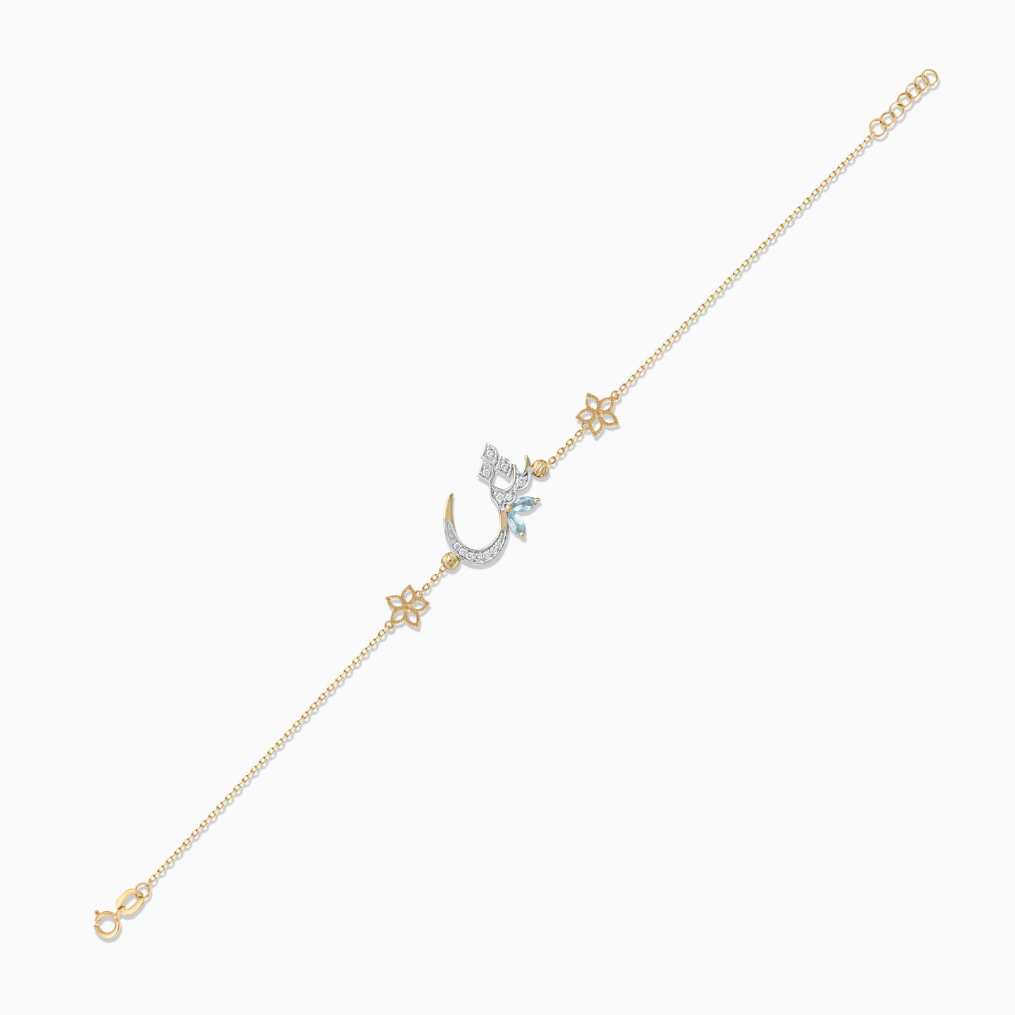 18K Yellow Gold Arabic 'Sheen' Bracelet with Natural Diamonds & Blue Topaz | Horoufi Diamond Collection