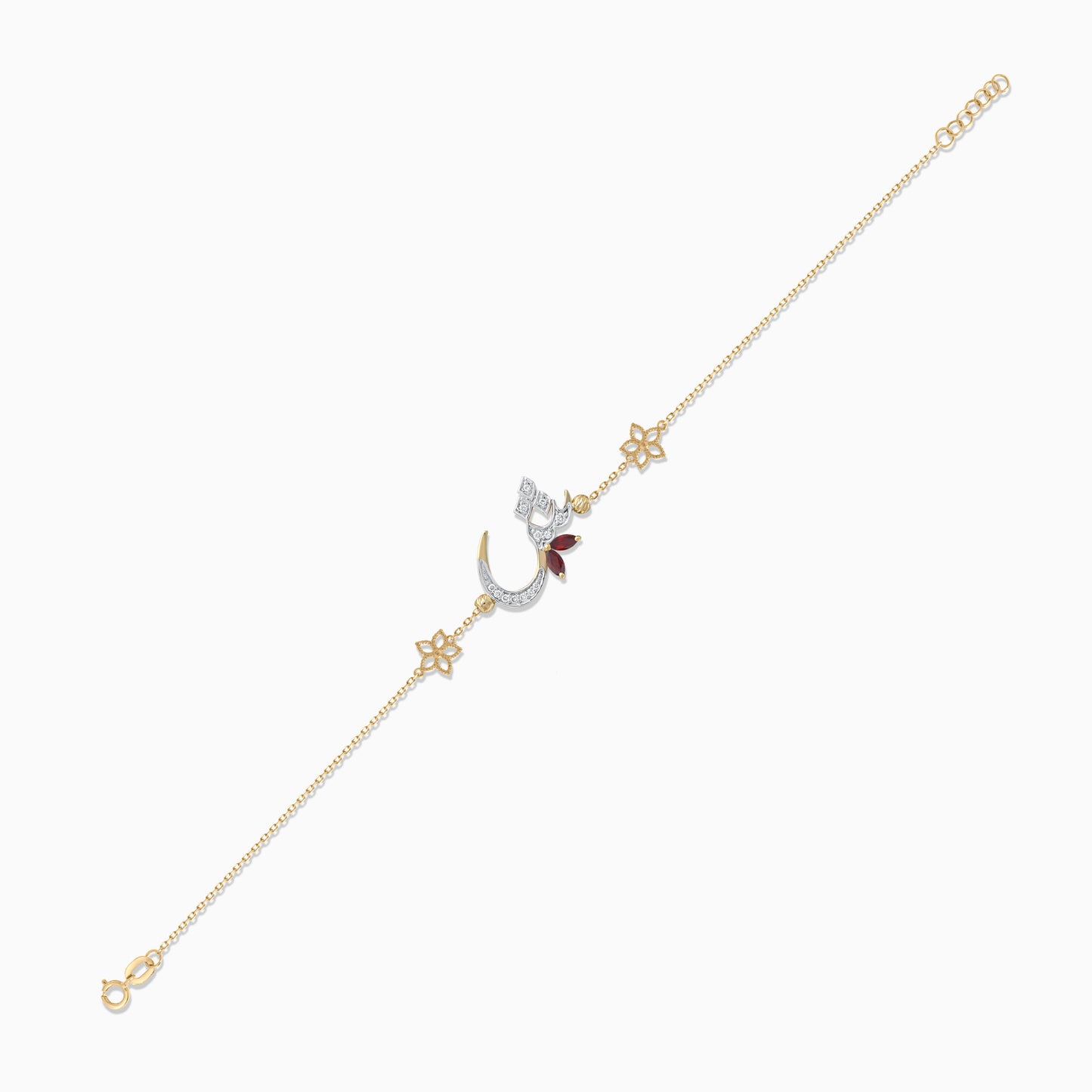 18K Yellow Gold Arabic ‘Sheen’ Bracelet with Natural Diamonds & Red Garnet | Horoufi Diamond Collection