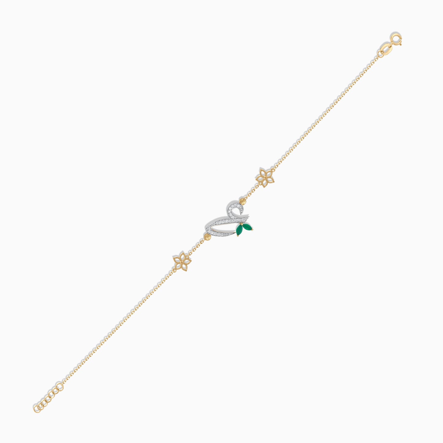18K Yellow Gold Arabic ‘Ain’ Bracelet with Natural Diamonds & Green Agate | Horoufi Diamond Collection