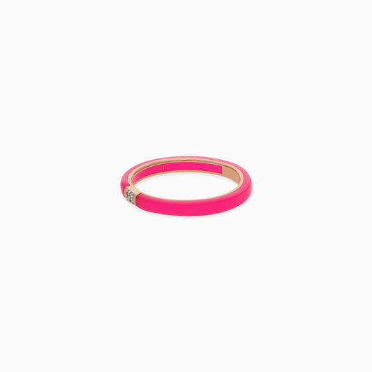 18k Rose Gold Ring with Diamonds and Pink Ceramic